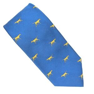 LANDS END Silk Necktie Mens Blue Hunting Dog Motif Preppy Woven Classic 3.5x58